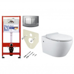 Seinale riputatav WC Estoril rimless Bathco ja Tece Ambia raam (kroom) komplekt