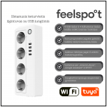 Nutikas 4-pesaline pikendusjuhe USB-portidega Feelspot FS-ST03WE WiFi, Tuya