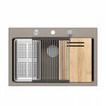 Valamu koos jaoturi, puitplaadi ja &auml;ravoolutoruga Quadron MARC HQM7650U4_BS, pehme taupe/teras