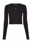 Naiste T-s&auml;rgid (pikkade k&auml;istega) Tommy Hilfiger Slim Branded Rib Cropped Tee LS - Must