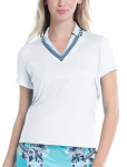 Naiste T-s&auml;rk Lucky in Love Cool Urbana Geo Mod Notch Short Sleeve - Valge