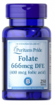 Puritan's Pride Folate 666mcg DFE (Folic Acid 400 mcg) 250 tab