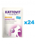 KATTOVIT Feline Diet Sensitive Kana ja kalkun 24 x 85 g tundlikele kassidele, kes kannatavad teatud toiduallergiate all.