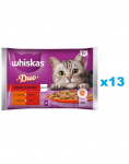 WHISKAS Adult kotike 52x85g Classic komplektid m&auml;rja kassitoiduga želatiinit&uuml;kkides veise- ja kodulinnuliha, lambaliha ja pardiga