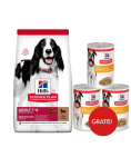 HILL'S Science Plan Canine Adult Medium Lamb & Rice 18 kg keskmise suurusega koertele m&otilde;eldud lambaliha ja riisiga koeratoit + 3 purki HILL's m&auml;rgtoitu TASUTA