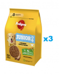 PEDIGREE Junior 3x2,6 kg linnuliha ja k&ouml;&ouml;giviljadega kuiv t&auml;istoit kasvavatele suurtele ja keskmise suurusega koertele