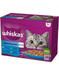 WHISKAS kalasn&auml;kid valge kala, tursk, l&otilde;he, tuunikala želees 12x85g