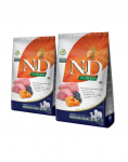 FARMINA N&D Grain Free Pumpkin Lambaliha ja mustikas t&auml;iskasvanud keskmise suurusega ja Maxi 2,5 kg x 2