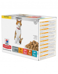 HILL'S Science Plan Feline Young Adult Sterilised Cat Multipack kanaga, forelliga, tuunikalaga, l&otilde;hega 12x85 g (2+1 TASUTA)