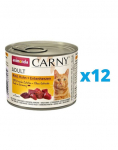 ANIMONDA Carny Adult rinkinys su jautiena, vi&scaron;tiena ir vi&scaron;tos &scaron;irdelėmis 6 x 200 g 12 x 200 g
