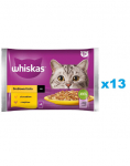 WHISKAS Adult kotike 52x85 g Linnuliha pidulik m&auml;rgtoit t&auml;iskasvanud kassidele kastmes: kana, kalkuniga