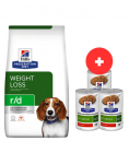 HILL'S Prescription Diet r/d Weight Reduction with Chicken Adult 10 kg &uuml;lekaalulistele koertele + 3 x 370g koeratoitu TASUTA
