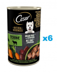 CESAR Natural Goodness terrina 6x400 g, mis sisaldab rohkelt lambaliha, millele on lisatud porgandit, kartulit ja spinatit.