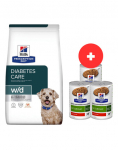 HILL'S Prescription Diet w/d Diabetes Care Chicken Adult 10 kg kaalut&otilde;usule kalduvatele / kastratsioonij&auml;rgsetele koertele + 3 x 370g koeratoitu TASUTA