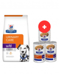 HILL'S Prescription Diet Canine U/D Urinary Care 10 kg tundlike kuseteedega koertele + 3 x 370g koeratoit GRATIS