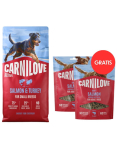 CARNILOVE Active Dog Salmon & Turkey Adult Small Breeds 12 kg l&otilde;he ja kalkun v&auml;ikestele koerat&otilde;ugudele + CARNILOVE Dog Soft Snack Salmon Small Bite 2x200g TASUTA