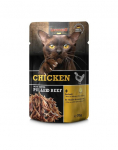 LEONARDO Chicken with extra Pulled Beef kana ekstra t&otilde;mmatud veiseliha 70 g m&auml;rg toit kassidele
