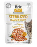 BRIT CARE Fillets in Gravy Pouch Sterilized Savory Salmon&Tuna 24x85g l&otilde;he ja tuunikalaga steriliseeritud kassidele