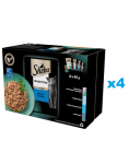 SHEBA Selection Fish Flavours kotikesed 48x85g m&auml;rg t&auml;istoit t&auml;iskasvanud kassidele kastmet&uuml;kkides l&otilde;he ja musta tursa, valge kala, ookeanikala, tursaga