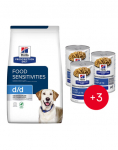 HILL'S Prescription Diet Canine d/d toiduainete &uuml;litundlikkusele m&otilde;eldud toit, part ja riis, 12 kg + 3 purki TASUTA