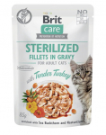 BRIT CARE Fillets in Gravy Pouch Sterilized Tender Turkey 24x85g kalkuniga steriliseeritud kasside jaoks