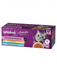 WHISKAS Adult Aromaatiline segu kotikesed 40x85 g m&auml;rg t&auml;istoit t&auml;iskasvanud kassidele kastmes glasuuritud sealiha ja porgandiga, mahlane kana, ookeani kalat&uuml;kid puljongis, &otilde;rn l&otilde;he ja herned.