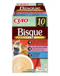 INABA Cat Ciao Bisque Variety 10x40g mix suppi kreem tuunikala, veiseliha ja kana kassidele