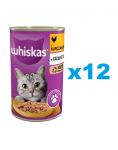 WHISKAS Adult purk 12x400 g - m&auml;rg t&auml;istoit t&auml;iskasvanud kassidele, t&uuml;kkidega kana želees