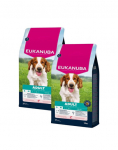 EUKANUBA Adult Small Medium Breeds Salmon Barlej 2x12 kg kuivtoit v&auml;ikeste ja keskmise t&otilde;u koertele, rikkalik l&otilde;he ja oder