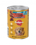 PEDIGREE Adult konserv 400 g niiskaloriline t&auml;isv&auml;&auml;rtuslik m&auml;rg toit t&auml;iskasvanud koertele, 3 liiki: veiseliha, lambaliha ja kana, p&uuml;rees