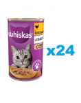 WHISKAS Adult purk 24x400 g - m&auml;rg t&auml;istoit t&auml;iskasvanud kassidele, t&uuml;kkidega kana želees