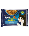 FELIX Sensations Jellies Kalamaitsete segu tarretis (l&otilde;he ja krevetid, merekala tomatitega) 85g m&auml;rgtoit kassidele