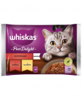 WHISKAS T&auml;iskasvanute kotike 4 x 85 g Juicy Bites m&auml;rgtoit kassidele veiseliha, kanaga