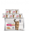 PERFECT FIT Adult konservai 24x85g &ndash; &scaron;lapias kačių maistas padaže (su vi&scaron;tiena ir žirneliais, su jautiena ir morkomis)
