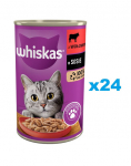WHISKAS Adult 24x400 g m&auml;rg t&auml;istoit t&auml;iskasvanud kassidele veiselihaga kastmes
