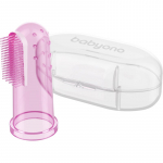 BabyOno Take Care First Toothbrush Silikoonist s&otilde;rmehambahari lastele koos &uuml;mbrisega Pink 1 tk