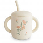 Mushie Silicone Training Cup Pink Flowers Tass k&otilde;rrega 170 ml