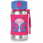 Skip Hop Zoo Straw Bottle roostevabast terasest veepudel k&otilde;rrega Butterfly 12 m+ 350 ml