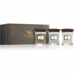 Woodwick Fireside + White Teak + Sand & Driftwood Kinkekomplekt 3x85 g