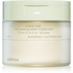 celimax Ji Woo Gae Cica BHA Blemish Toner Pad Koorimispadjakesed tundlikule akne kalduvustega nahale 60 tk