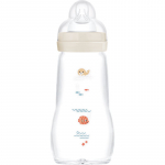 MAM Feel Good Glass Baby Bottle koolikuid ennetav klaaspudel 2m+ Beige 260 ml
