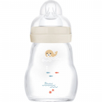 MAM Feel Good Glass Baby Bottle koolikuid ennetav klaaspudel 0m+ Beige 170 ml
