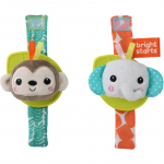 Bright Starts Wrist Pals Toy k&auml;e k&uuml;lge pandav k&otilde;risti hammustava osaga Monkey & Elephant 0 m+ 2 tk