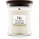 Woodwick White Tea & Jasmine l&otilde;hnak&uuml;&uuml;nal puidust taht 275 g