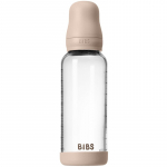 BIBS Baby Glass Bottle Silicone koolikuid ennetav pudel silikoonist lutiga Blush 240 ml