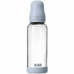 BIBS Baby Glass Bottle Silicone koolikuid ennetav pudel silikoonist lutiga Baby Blue 240 ml