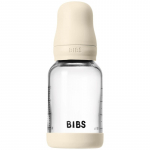 BIBS Baby Glass Bottle Round Latex koolikuid ennetav pudel Ivory 120 ml