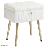 Taburet 30 x 40 x 50 cm valge polsterdatud hoiuga