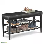 Esikupink riiuliga 30 x 100 x 50 cm must kunstnahast iste