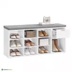 Esikupink riiuliga valge 104 cm polsterdatud iste